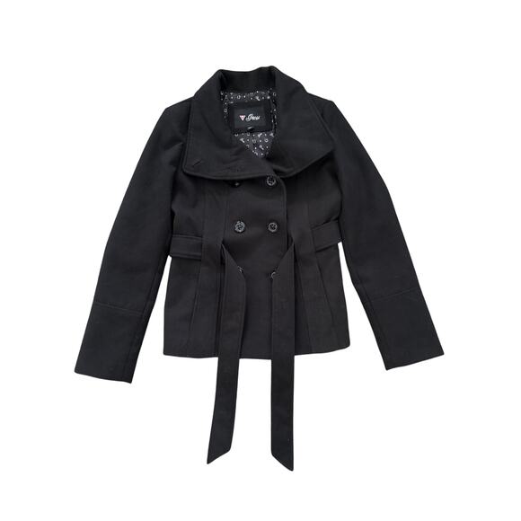 Guess Black Pea Coat Womens Sz M Button and Tie - Picture 1 of 7